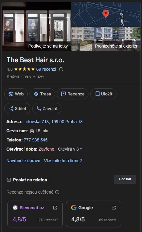 Firemní profil The Best Hair s hodnocením a kontakty